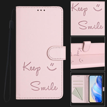 For Google Pixel 9 / Pixel 9 Pro Smile Embossing RFID Leather Phone Case(Pink) - Google Cases by buy2fix | Online Shopping UK | buy2fix