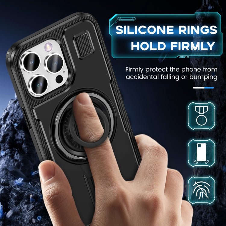 For iPhone 16 Pro Max Ring Holder Carbon Fiber PC Hybrid TPU Phone Case(Black) - iPhone 16 Pro Max Cases by buy2fix | Online Shopping UK | buy2fix