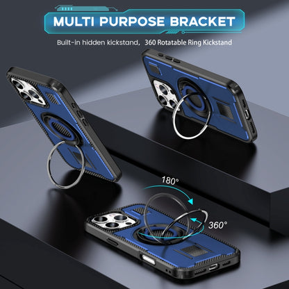 For iPhone 16 Pro Max Ring Holder Carbon Fiber PC Hybrid TPU Phone Case(Blue) - iPhone 16 Pro Max Cases by buy2fix | Online Shopping UK | buy2fix