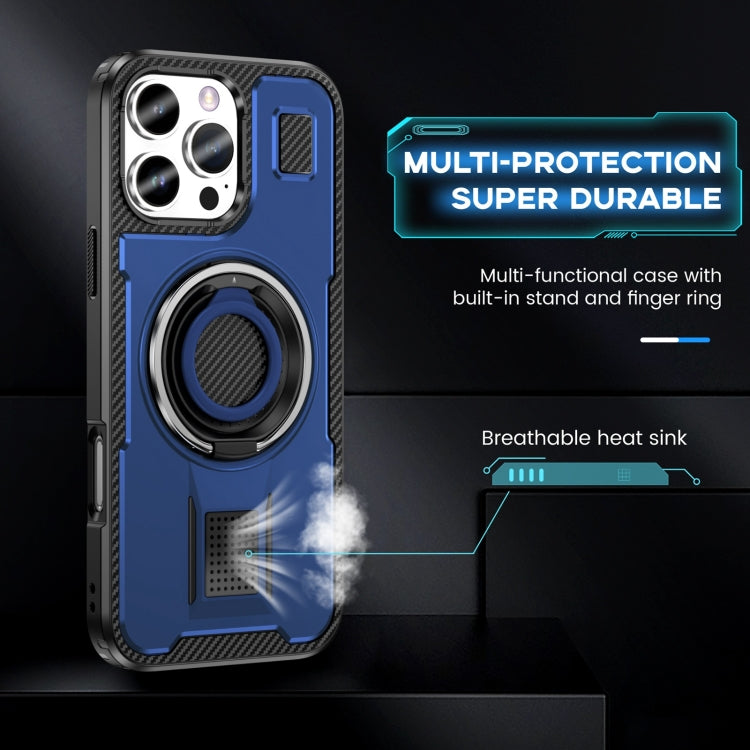 For iPhone 16 Pro Max Ring Holder Carbon Fiber PC Hybrid TPU Phone Case(Blue) - iPhone 16 Pro Max Cases by buy2fix | Online Shopping UK | buy2fix