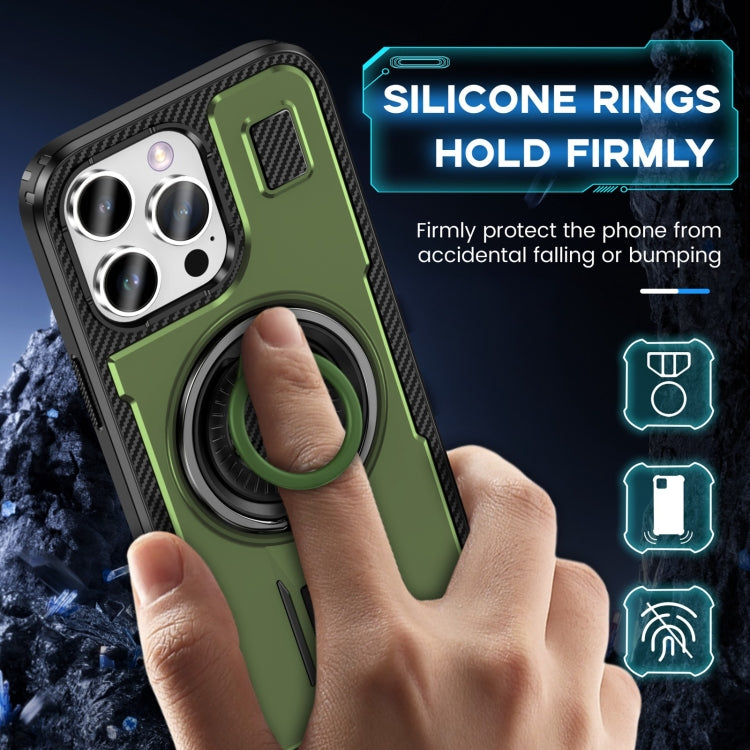 For iPhone 16 Pro Ring Holder Carbon Fiber PC Hybrid TPU Phone Case(Army Green) - iPhone 16 Pro Cases by buy2fix | Online Shopping UK | buy2fix