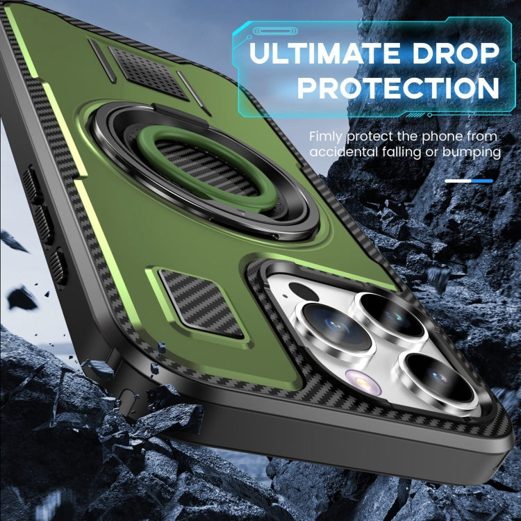 For iPhone 16 Pro Ring Holder Carbon Fiber PC Hybrid TPU Phone Case(Army Green) - iPhone 16 Pro Cases by buy2fix | Online Shopping UK | buy2fix