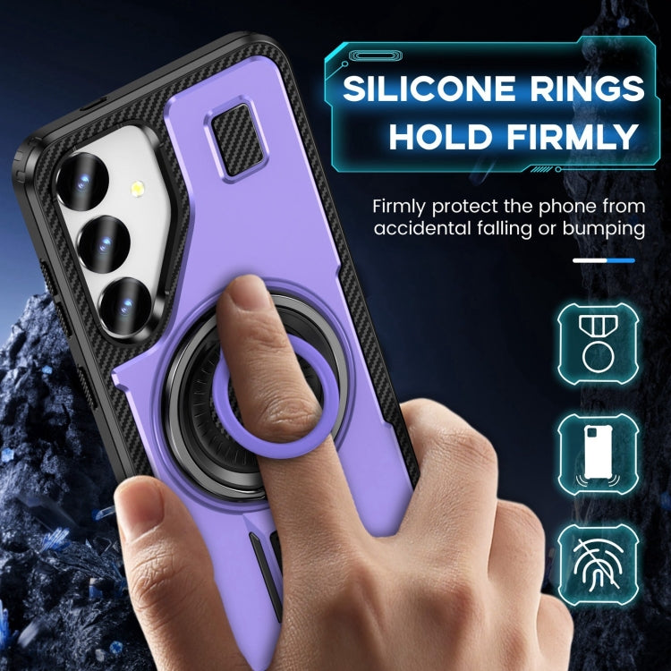 For Samsung Galaxy S25 5G Ring Holder Carbon Fiber PC Hybrid TPU Phone Case(Purple) - Galaxy S25 5G Cases by buy2fix | Online Shopping UK | buy2fix