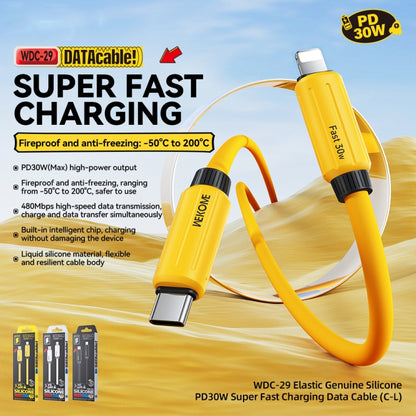 WK WDC-29 Elastic Genuine Silicone 1m PD30W Type-C to 8 Pin Fast Charging Data Cable(Yellow) - 2 in 1 Cable by WK | Online Shopping UK | buy2fix