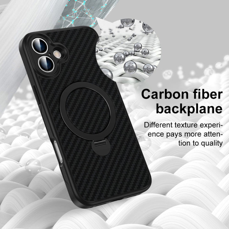 For iPhone 14 Carbon Fiber MagSafe 360 Degree Rotating Holder Phone Case(Black) - iPhone 14 Cases by buy2fix | Online Shopping UK | buy2fix