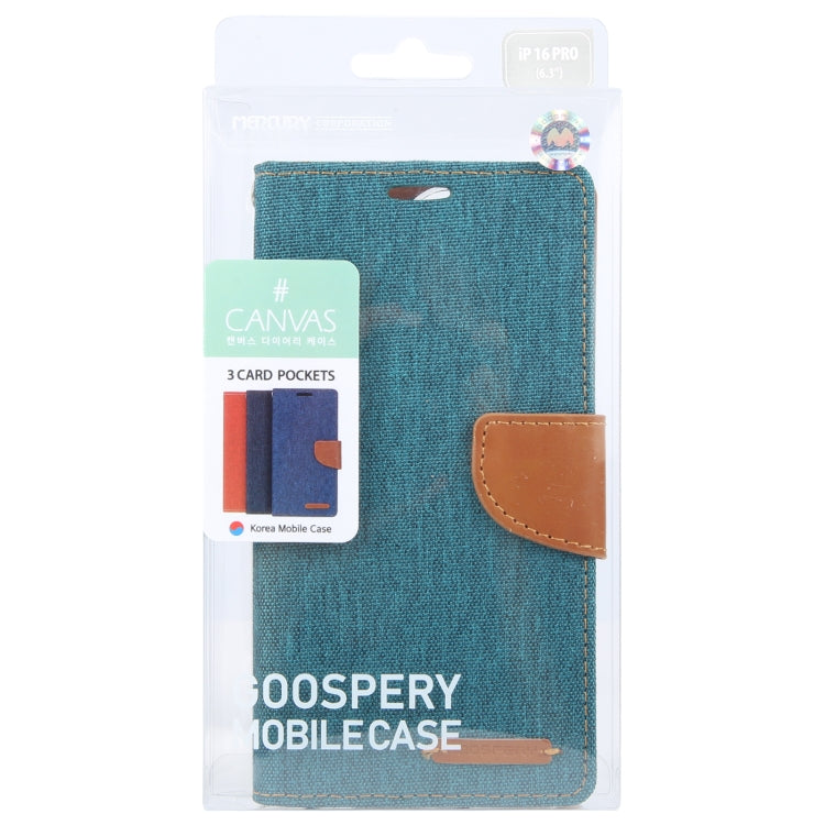 For iPhone 16 Pro GOOSPERY CANVAS DIARY Fabric Texture Flip Leather Phone Case(Green) - iPhone 16 Pro Cases by GOOSPERY | Online Shopping UK | buy2fix