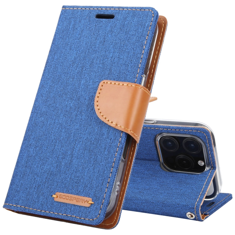 For iPhone 16 Pro GOOSPERY CANVAS DIARY Fabric Texture Flip Leather Phone Case(Blue) - iPhone 16 Pro Cases by GOOSPERY | Online Shopping UK | buy2fix