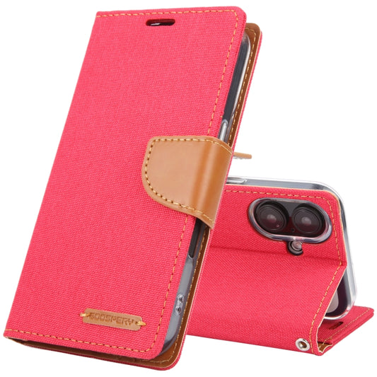 For iPhone 16 Plus GOOSPERY CANVAS DIARY Fabric Texture Flip Leather Phone Case(Red) - iPhone 16 Plus Cases by GOOSPERY | Online Shopping UK | buy2fix