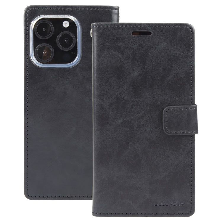 For iPhone 16 Pro Max GOOSPERY BLUE MOON Crazy Horse Texture Leather Phone Case(Black) - iPhone 16 Pro Max Cases by GOOSPERY | Online Shopping UK | buy2fix