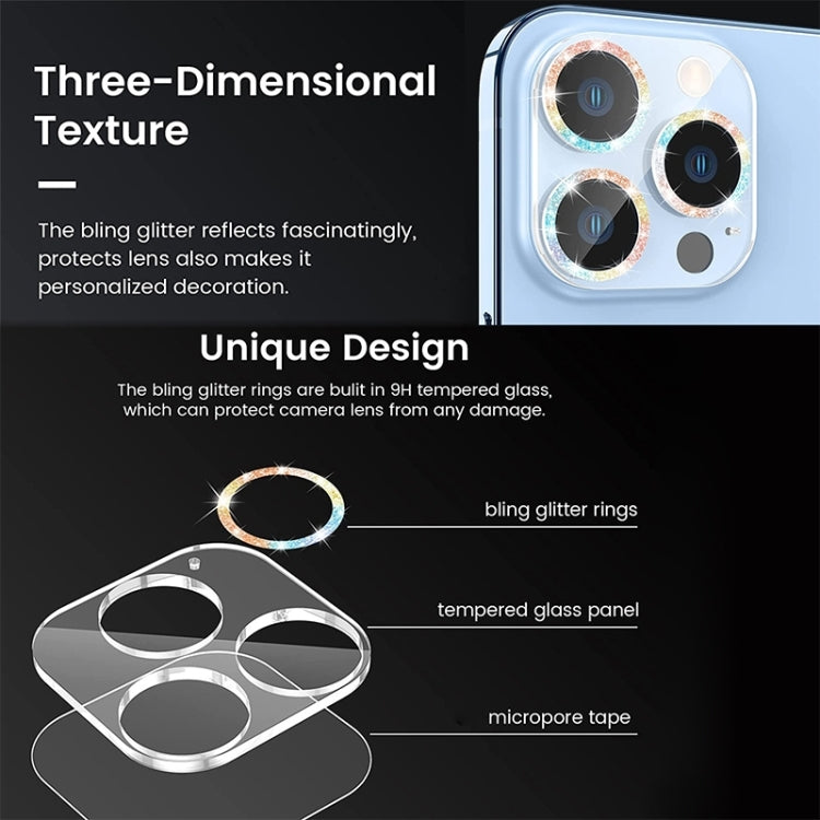 For iPhone 16 / 16 Plus Glitter Ring Tempered Glass Camera Lens Film(Gold) - iPhone 16 Plus Tempered Glass by buy2fix | Online Shopping UK | buy2fix