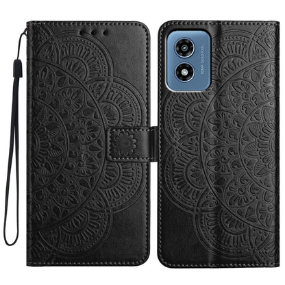 For Motorola Moto G Play 2024 Flower Embossed Leather Phone Case(Black) - Motorola Cases by buy2fix | Online Shopping UK | buy2fix