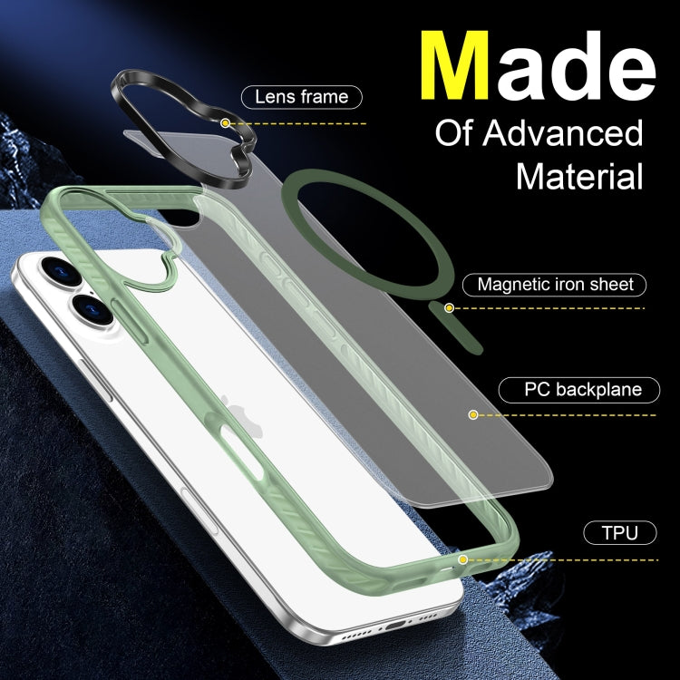 For iPhone 16 Frosted Skin Feel MagSafe Transparent Phone Case(Green) - iPhone 16 Cases by buy2fix | Online Shopping UK | buy2fix