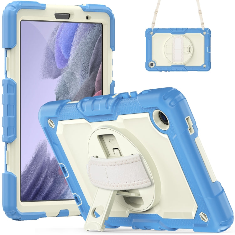 For Samsung Galaxy Tab A7 Lite T220 Silicone Hybrid PC Tablet Case with Shoulder Strap(Beige + Cyan-blue) - Tab A7 Lite T220 / T225 by buy2fix | Online Shopping UK | buy2fix