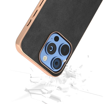 For iPhone 16 Pro Nano Electroplating Dual Color Cowhide Texture Protective Phone Case(Black) - iPhone 16 Pro Cases by buy2fix | Online Shopping UK | buy2fix