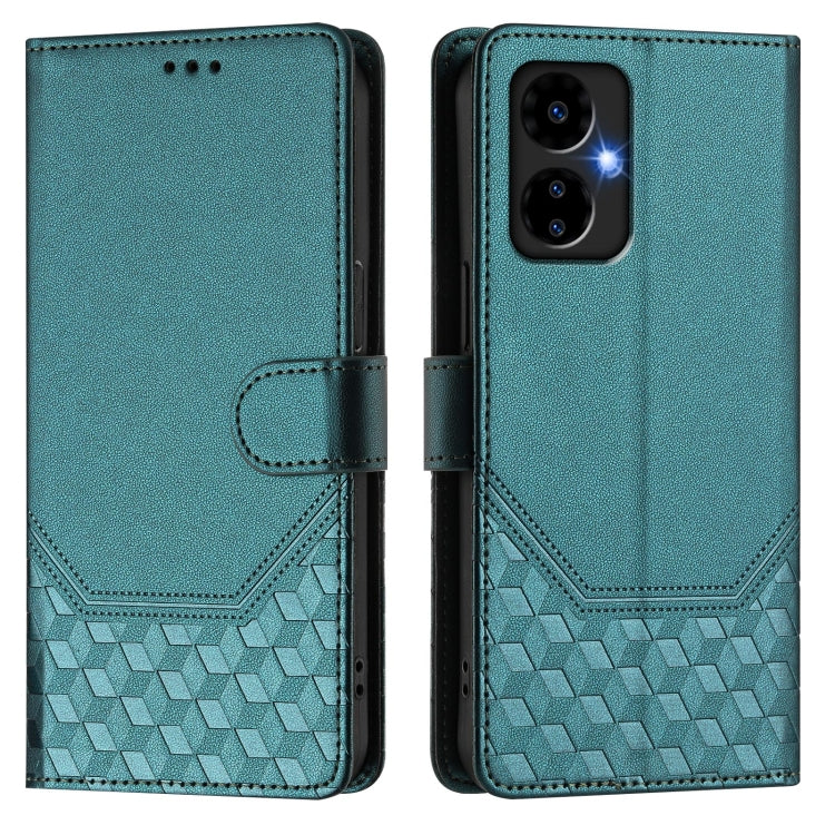 For Boost Mobile Celero 5G 2024 Honeycomb Embossing RFID Leather Phone Case(Peacock Green) - More Brand by buy2fix | Online Shopping UK | buy2fix