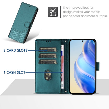 For Boost Mobile Celero 5G 2024 Honeycomb Embossing RFID Leather Phone Case(Peacock Green) - More Brand by buy2fix | Online Shopping UK | buy2fix