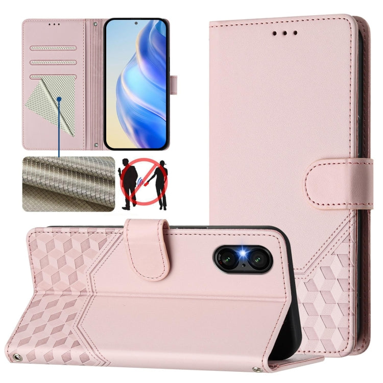 For Sony Xperia 5 VI 2024 Honeycomb Embossing RFID Leather Phone Case(Pink) - Sony Cases by buy2fix | Online Shopping UK | buy2fix