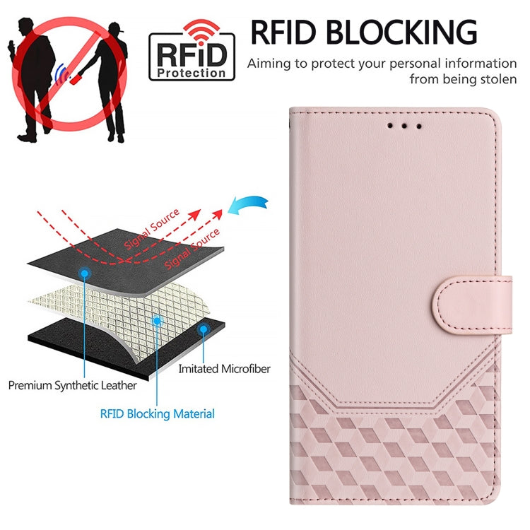 For Sony Xperia 5 VI 2024 Honeycomb Embossing RFID Leather Phone Case(Pink) - Sony Cases by buy2fix | Online Shopping UK | buy2fix