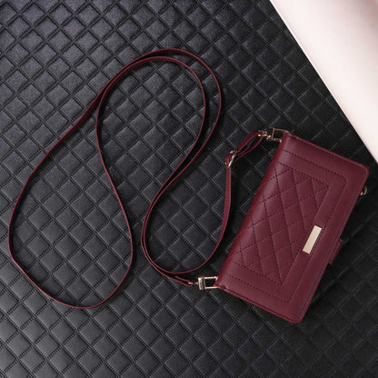 For Google Pixel 9 / 9 Pro Crossbody Zipper Wallet Rhombus Leather Phone Case(Wine Red) - Google Cases by buy2fix | Online Shopping UK | buy2fix