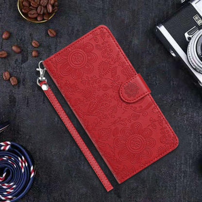 For iPhone SE 2024 Floral Embossed Pattern Leather Phone Case(Red) - More iPhone Cases by buy2fix | Online Shopping UK | buy2fix