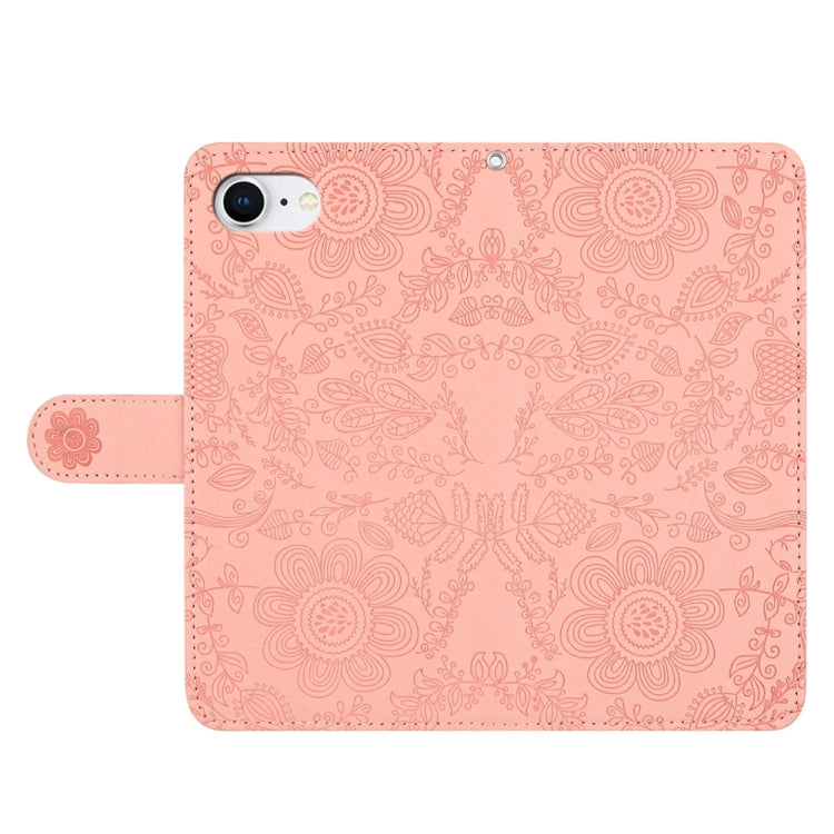 For iPhone SE 2024 Floral Embossed Pattern Leather Phone Case(Pink) - More iPhone Cases by buy2fix | Online Shopping UK | buy2fix