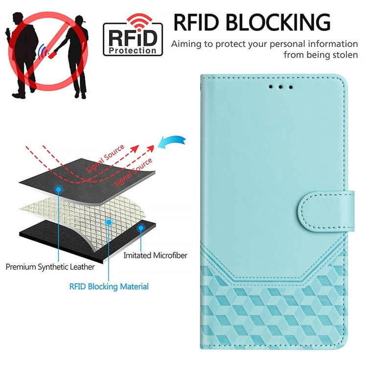 For Motorola Moto G Play 5G 2024 Oversea Honeycomb Embossing RFID Leather Phone Case(Mint Green) - Motorola Cases by buy2fix | Online Shopping UK | buy2fix