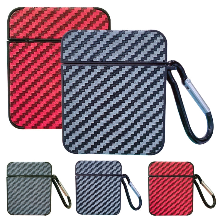 For AirPods Pro Carbon Fiber Square Leather Earphone Case with Hook(Red) - For AirPods Pro by buy2fix | Online Shopping UK | buy2fix