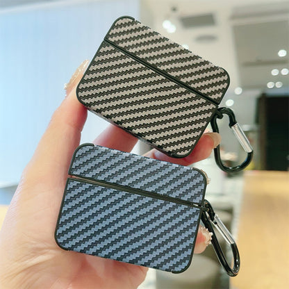 For AirPods Pro 2 Carbon Fiber Square Leather Earphone Case with Hook(Blue) - For AirPods Pro 2 by buy2fix | Online Shopping UK | buy2fix