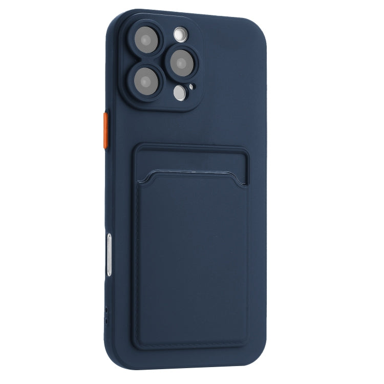 For iPhone 16 Pro Skin Feel Card Contrast Color Button TPU Phone Case(Dark Blue) - iPhone 16 Pro Cases by buy2fix | Online Shopping UK | buy2fix