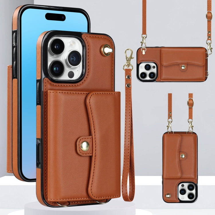 For iPhone 16 Pro RFID Card Slot Phone Case with Long Lanyard(Brown) - iPhone 16 Pro Cases by buy2fix | Online Shopping UK | buy2fix