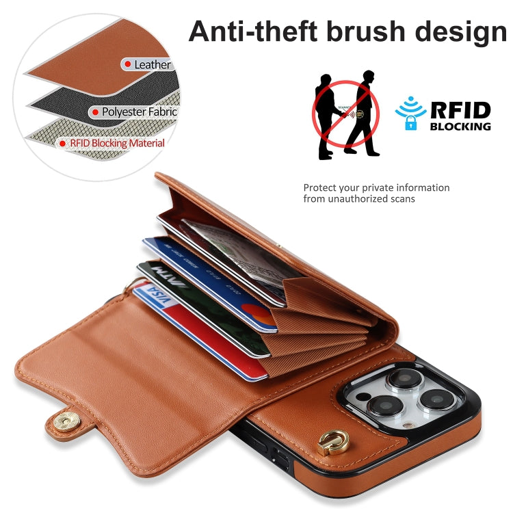 For iPhone 16 Pro RFID Card Slot Phone Case with Long Lanyard(Brown) - iPhone 16 Pro Cases by buy2fix | Online Shopping UK | buy2fix