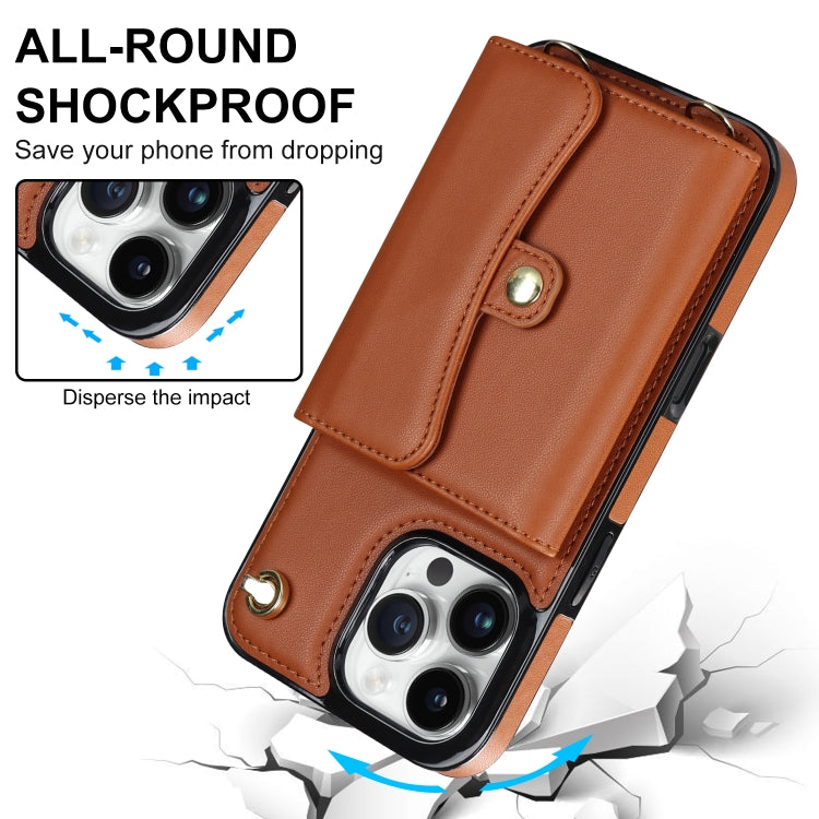 For iPhone 16 Pro RFID Card Slot Phone Case with Long Lanyard(Brown) - iPhone 16 Pro Cases by buy2fix | Online Shopping UK | buy2fix