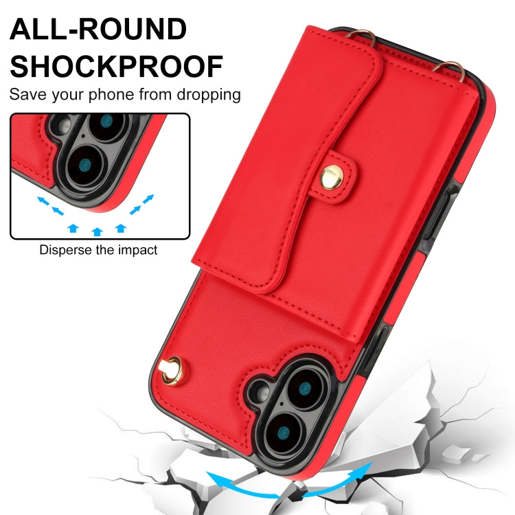 For iPhone 16 Plus RFID Card Slot Phone Case with Long Lanyard(Red) - iPhone 16 Plus Cases by buy2fix | Online Shopping UK | buy2fix