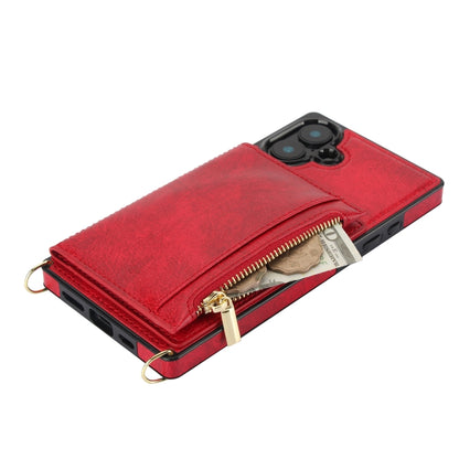 For iPhone 16 Square Zipper Wallet Bag TPU+PU Back Cover Case(Red) - iPhone 16 Cases by buy2fix | Online Shopping UK | buy2fix