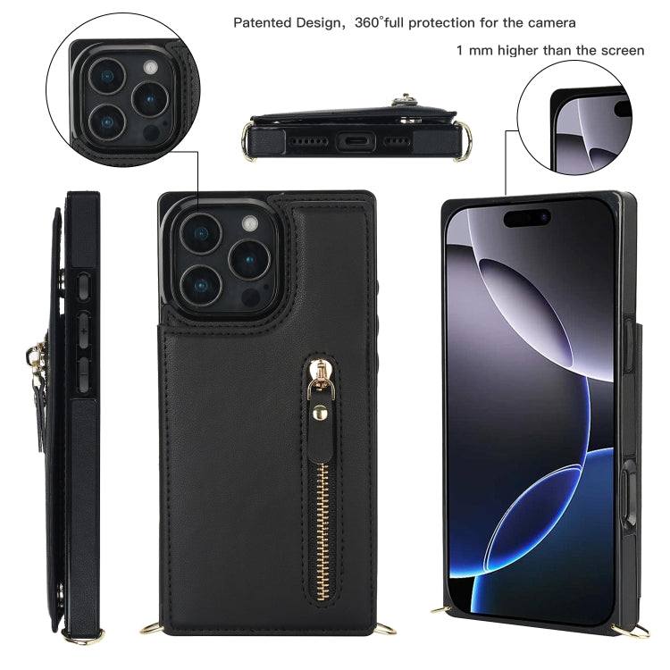 For iPhone 16 Pro Cross-body Zipper Square Phone Case(Black) - iPhone 16 Pro Cases by buy2fix | Online Shopping UK | buy2fix