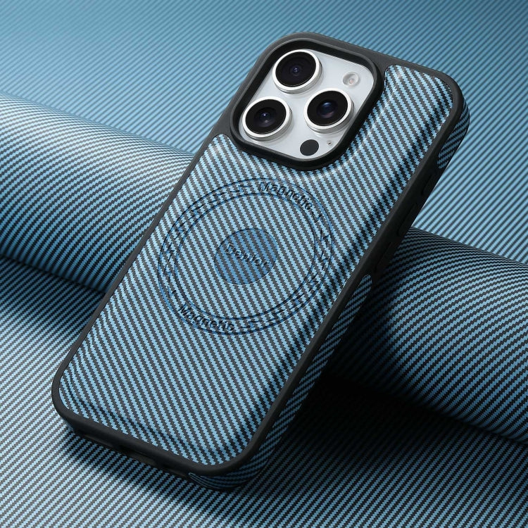 For iPhone 16 Pro Denior Carbon Fiber Texture Leather MagSafe Phone Case(Blue) - iPhone 16 Pro Cases by Denior | Online Shopping UK | buy2fix