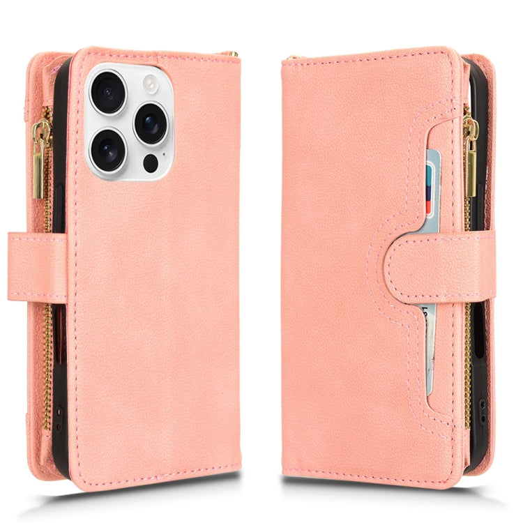 For iPhone 16 Pro Litchi Texture Zipper Leather Phone Case(Pink) - iPhone 16 Pro Cases by buy2fix | Online Shopping UK | buy2fix