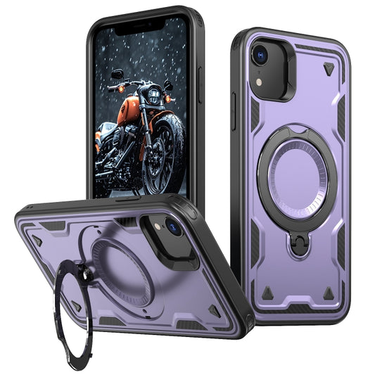 For iPhone XR PC Hybrid TPU Armor MagSafe Ring Holder Phone Case(Purple) - More iPhone Cases by buy2fix | Online Shopping UK | buy2fix