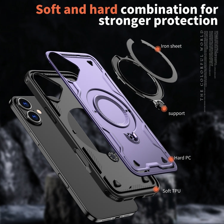 For iPhone 16 PC Hybrid TPU Armor MagSafe Holder Phone Case(Purple) - iPhone 16 Cases by buy2fix | Online Shopping UK | buy2fix