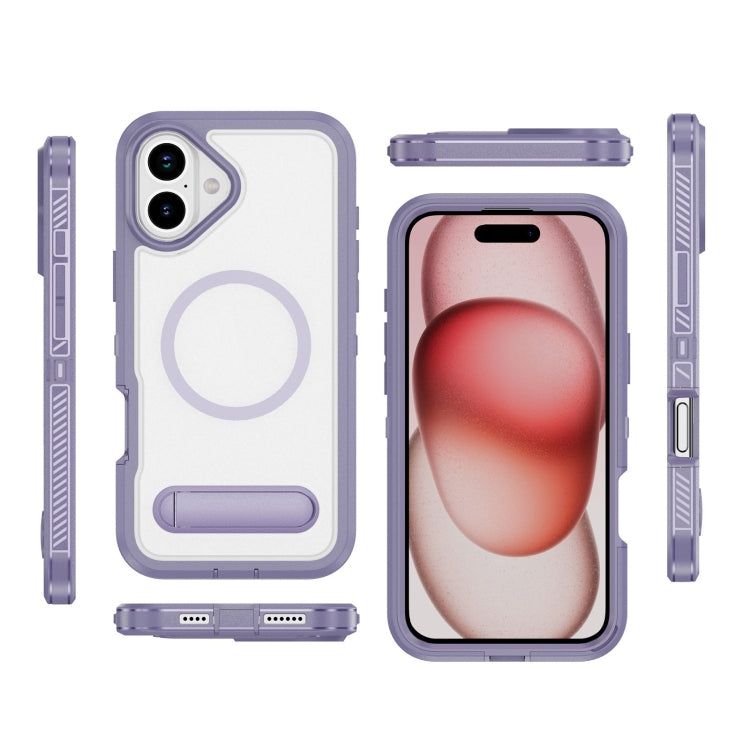 For iPhone 16 Plus Guard MagSafe Holder Matte PC Hybrid TPU Phone Case(Purple Transparent) - iPhone 16 Plus Cases by buy2fix | Online Shopping UK | buy2fix