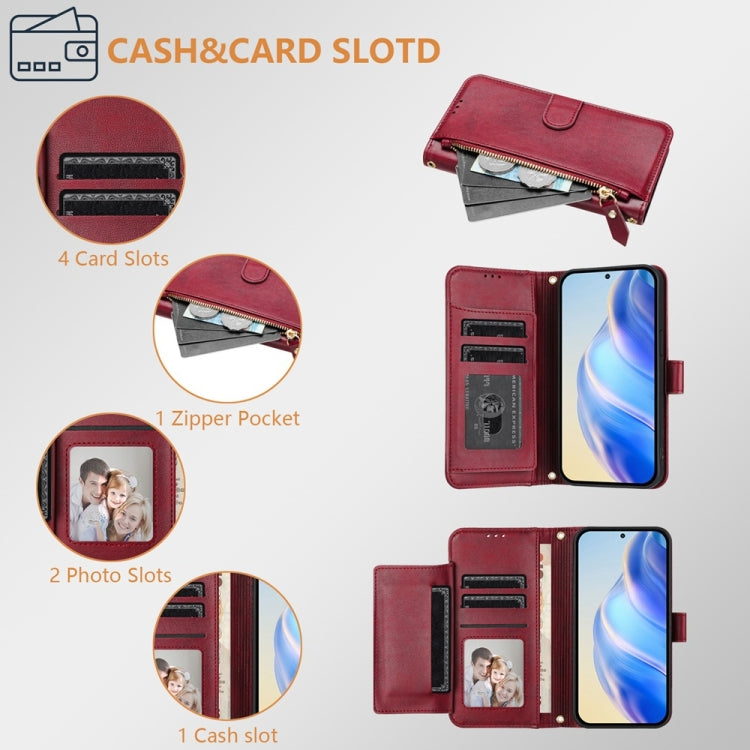 For iPhone 16 Pro Multi-Card Slots Zipper Wallet Leather Phone Case(Dark Red) - iPhone 16 Pro Cases by buy2fix | Online Shopping UK | buy2fix