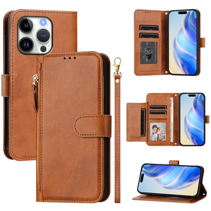 For iPhone 16 Pro Multi-Card Slots Zipper Wallet Leather Phone Case(Brown) - iPhone 16 Pro Cases by buy2fix | Online Shopping UK | buy2fix