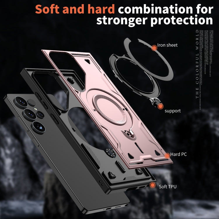 For Samsung Galaxy S25 Ultra 5G PC Hybrid TPU Armor MagSafe Ring Holder Phone Case(Rose Gold) - Galaxy S25 Ultra 5G Cases by buy2fix | Online Shopping UK | buy2fix