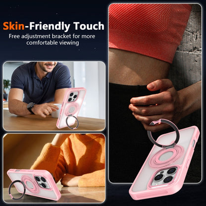 For iPhone 16 Skin Feel Transparent 360 Degree Rotating Silicone Ring Holder Phone Case(Pink) - iPhone 16 Cases by buy2fix | Online Shopping UK | buy2fix