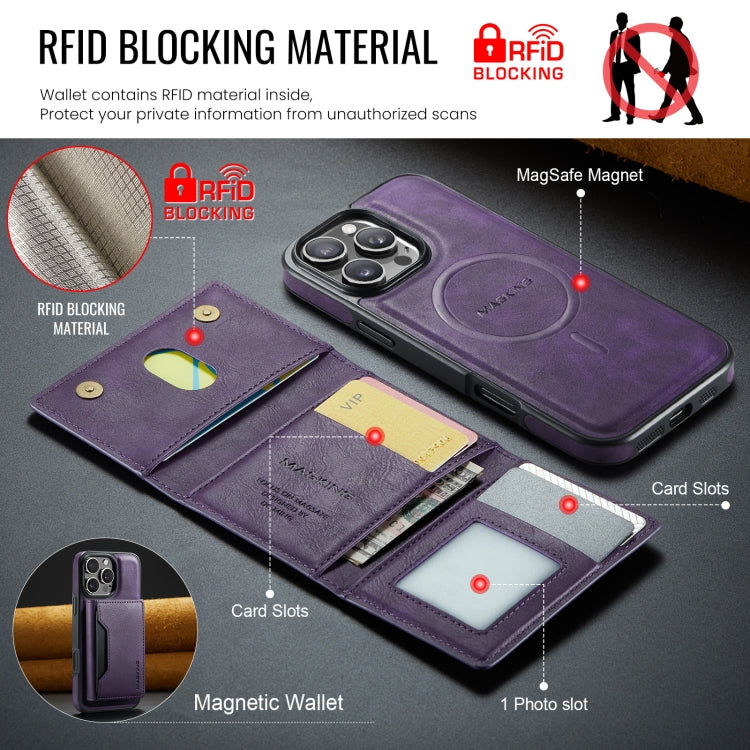 For iPhone 16 Pro DG.MING MAGKING-K2 Series MagSafe RFID Card Bag Detachable Phone Case(Purple) - iPhone 16 Pro Cases by DG.MING | Online Shopping UK | buy2fix