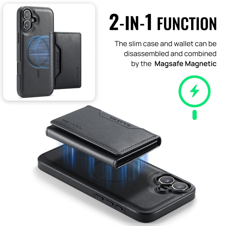 For iPhone 16 DG.MING MAGKING-K2 Series MagSafe RFID Card Bag Detachable Phone Case(Black) - iPhone 16 Cases by DG.MING | Online Shopping UK | buy2fix