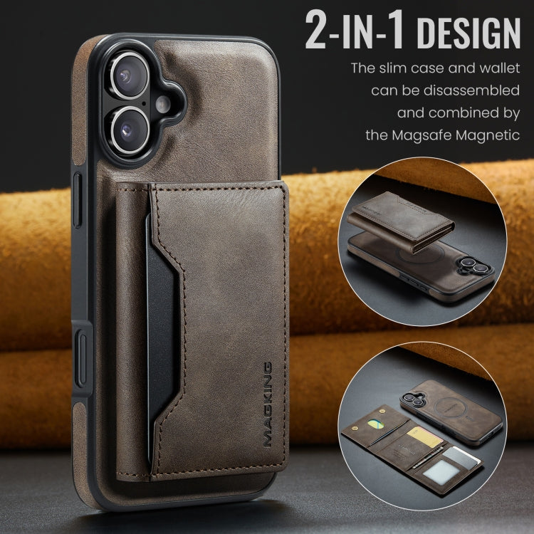 For iPhone 16 DG.MING MAGKING-K2 Series MagSafe RFID Card Bag Detachable Phone Case(Coffee) - iPhone 16 Cases by DG.MING | Online Shopping UK | buy2fix