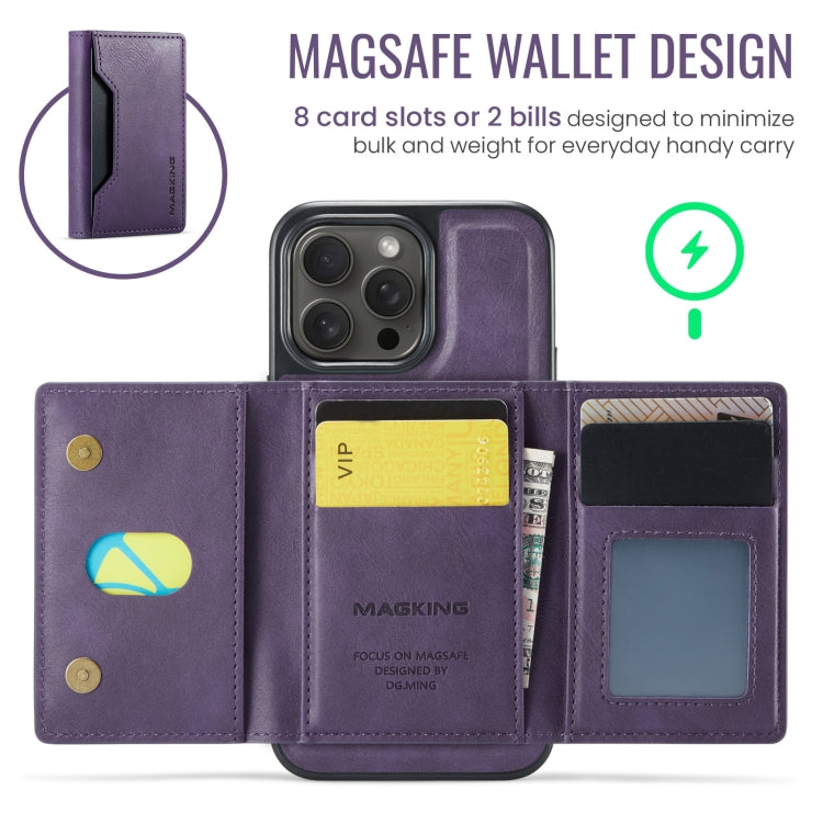 For iPhone 14 Pro DG.MING MAGKING-K2 Series MagSafe RFID Card Bag Detachable Phone Case(Purple) - iPhone 14 Pro Cases by DG.MING | Online Shopping UK | buy2fix