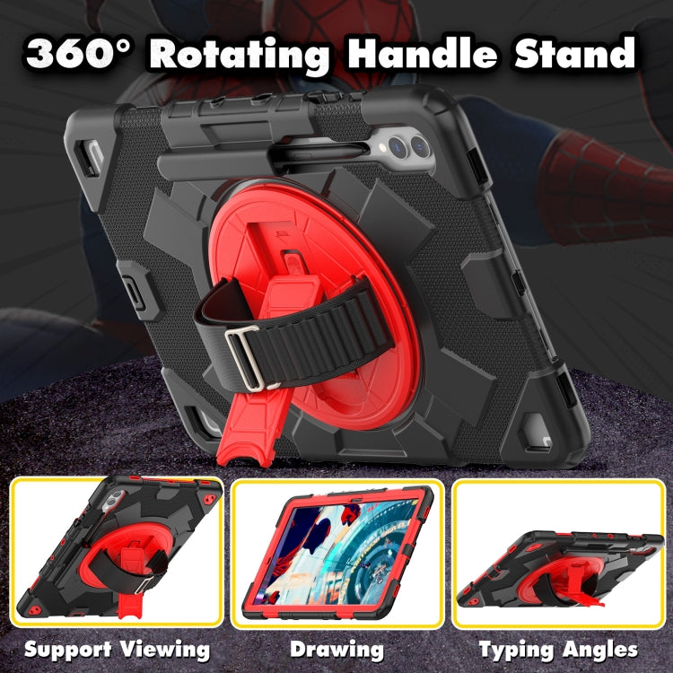 For Samsung Galaxy Tab S10+ / S9+ / S9 FE+ Spider Hand Grip Turntable Stand Tablet Case(Black Red) - Galaxy Tab S9+ Cases by buy2fix | Online Shopping UK | buy2fix