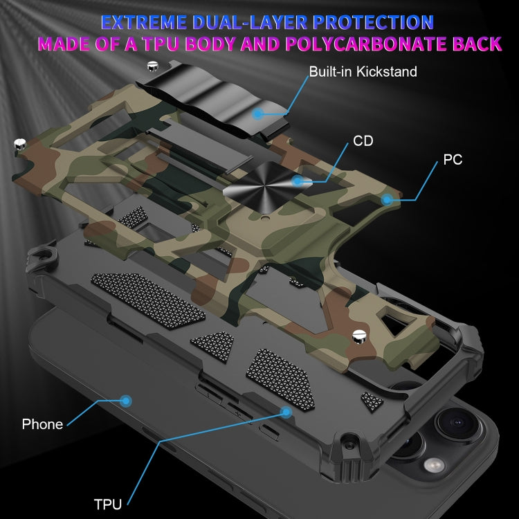 For iPhone 16 Pro Max Camouflage Armor Kickstand TPU Hybrid PC Magnetic Phone Case(Army Green) - iPhone 16 Pro Max Cases by buy2fix | Online Shopping UK | buy2fix